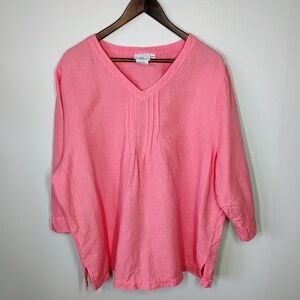 Hot Cotton Top Womens Plus 2X Pink Linen Cotton Summer Beachy Coastal Travel